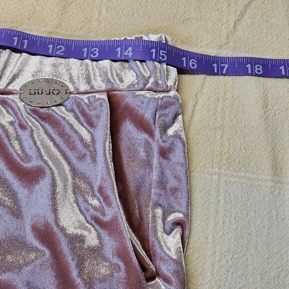 Liu Jo 2 piece Shimmery Rose Velvet Long Sleeve Hi Low Blouse & Flared Pants - Picture 14 of 15